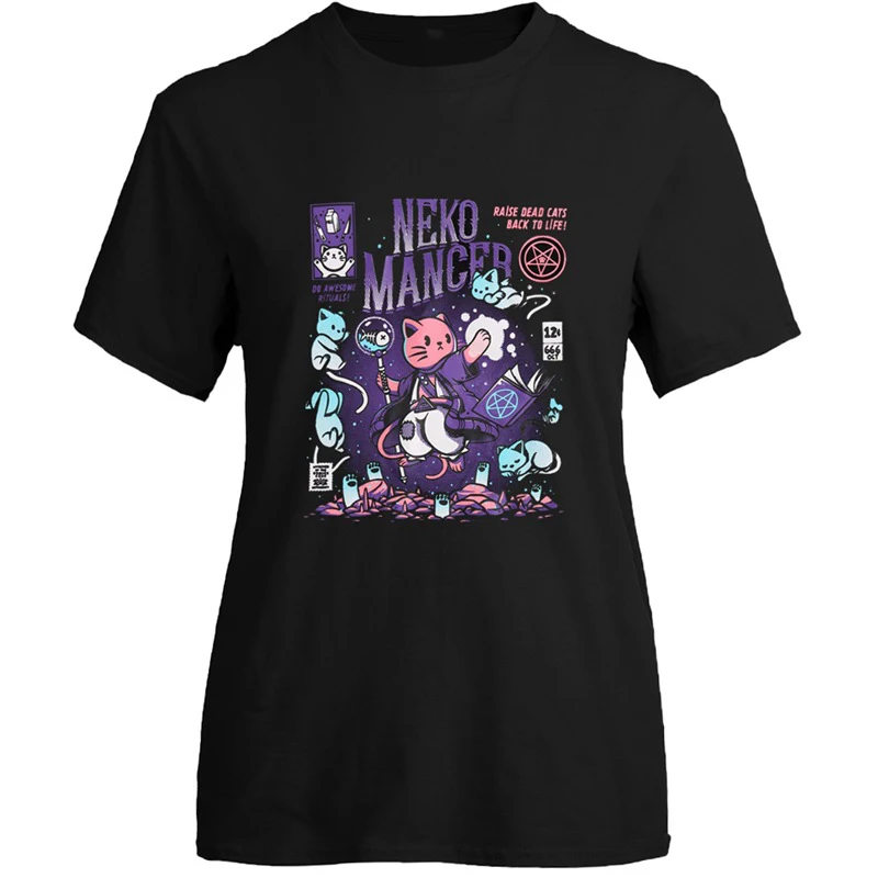 Harajuku Yf Neko Mancer Grunge Black Tee Satantic Gothic Witch T-Shirt