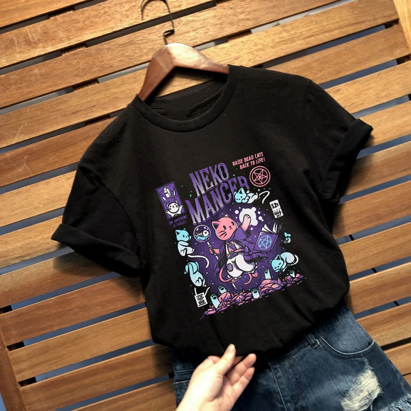 Harajuku Yf Neko Mancer Grunge Black Tee Satantic Gothic Witch T-Shirt