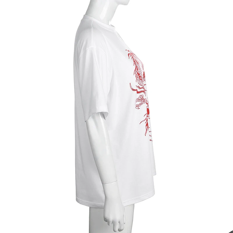 Chinese Style Dragon Printed Oversized Casual T-Shirt For Women