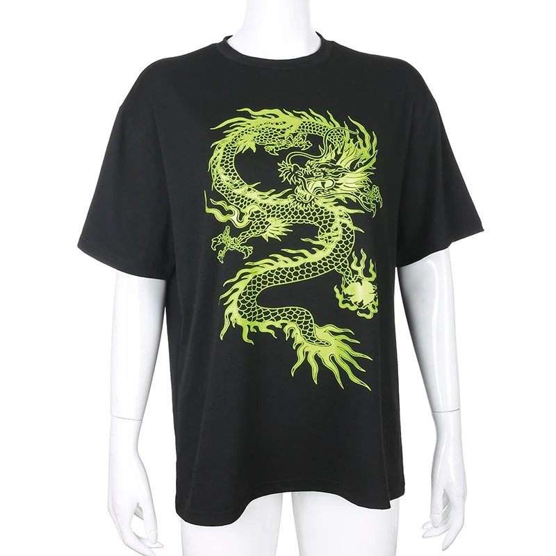Chinese Style Dragon Printed Oversized Casual T-Shirt For Women