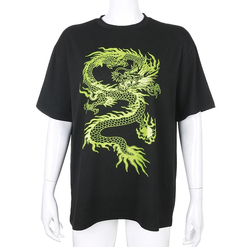 Chinese Style Dragon Printed Oversized Casual T-Shirt For Women