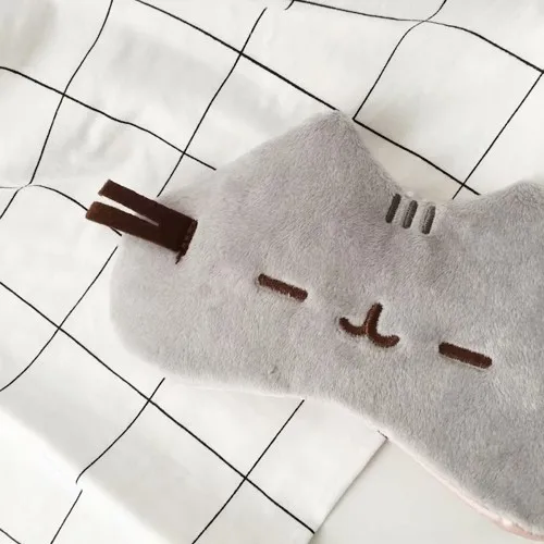 Cat Cartoon Soft Stuffed Gray Plush Slippers & Blindfold