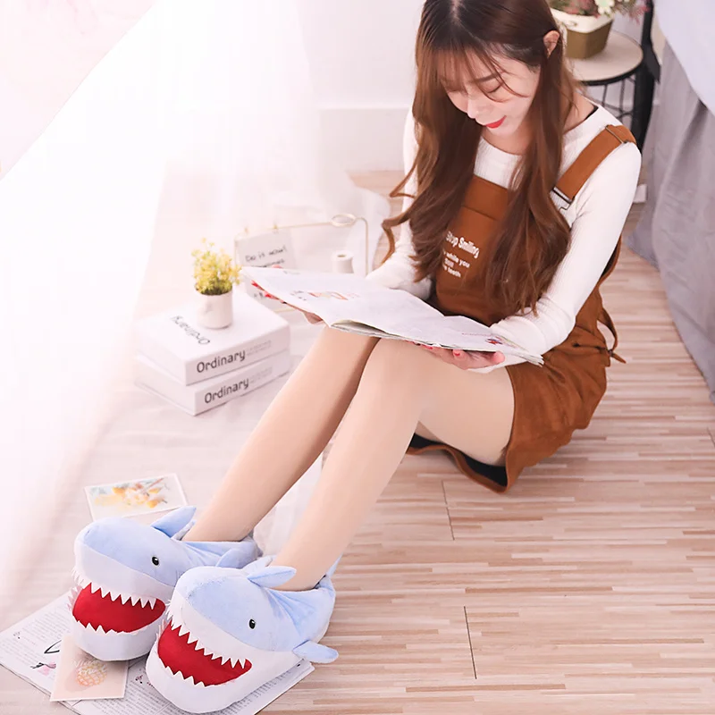 Shark Shape Warm Comfortable Indoor Plush Slippers Shoes