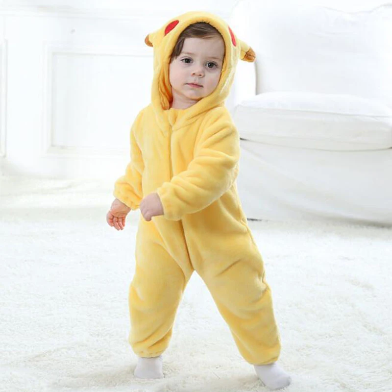 Yellow Pikachu Anime Kigurumi Onesies Pajamas Costume For Newborn Infant Baby