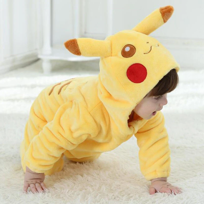 Yellow Pikachu Anime Kigurumi Onesies Pajamas Costume For Newborn Infant Baby
