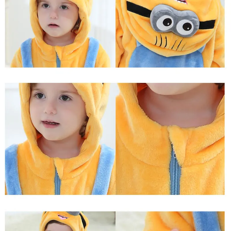 Minions Cartoon Kigurumis Onesie Pajama Costume For Infant Newborn Baby