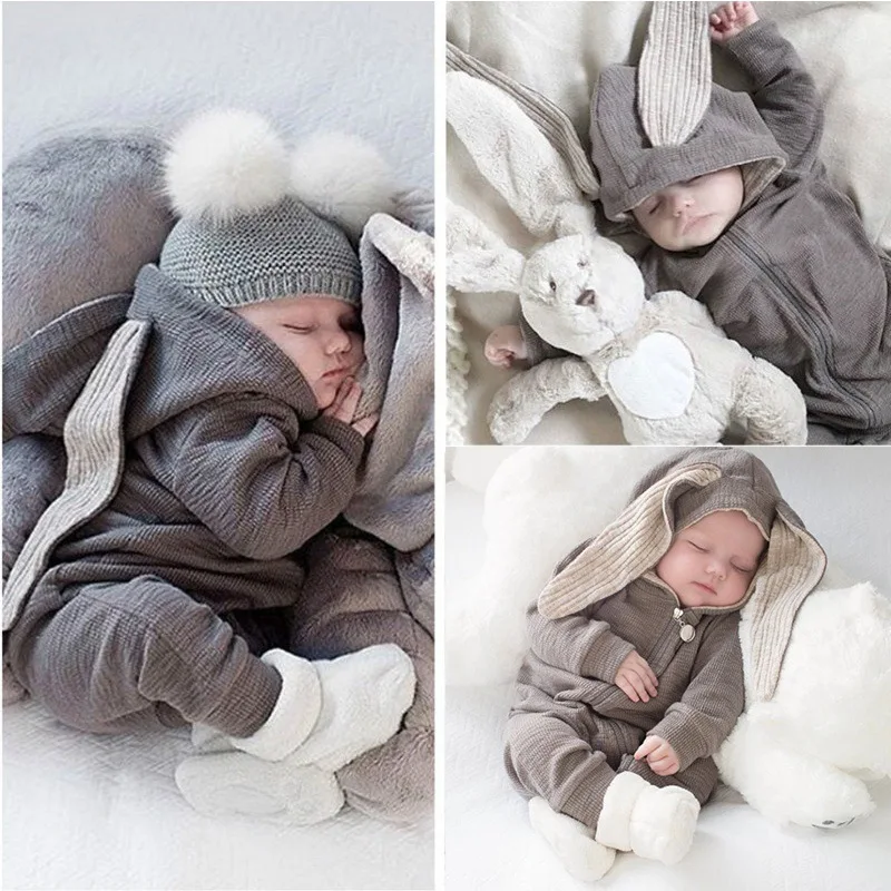 Rabbit Knitted Onesies Hoodie Outfits For Newborn Baby Infant