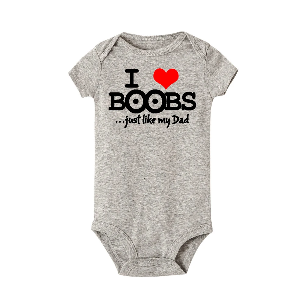 I Love Boobs Just Like My Dad Letters Print Romper For Infant Baby