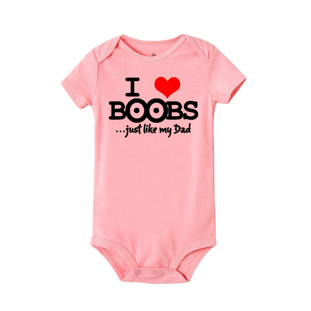 I Love Boobs Just Like My Dad Letters Print Romper For Infant Baby