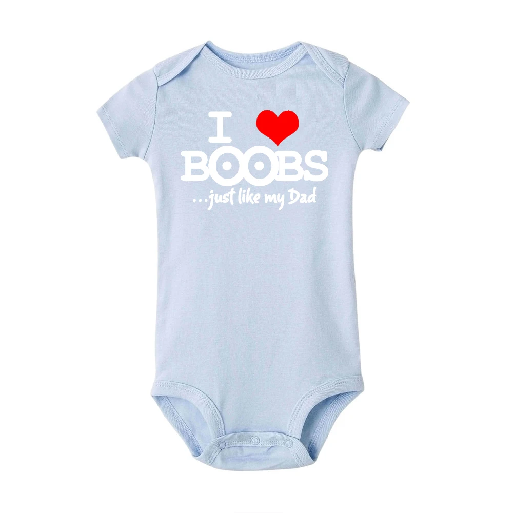 I Love Boobs Just Like My Dad Letters Print Romper For Infant Baby