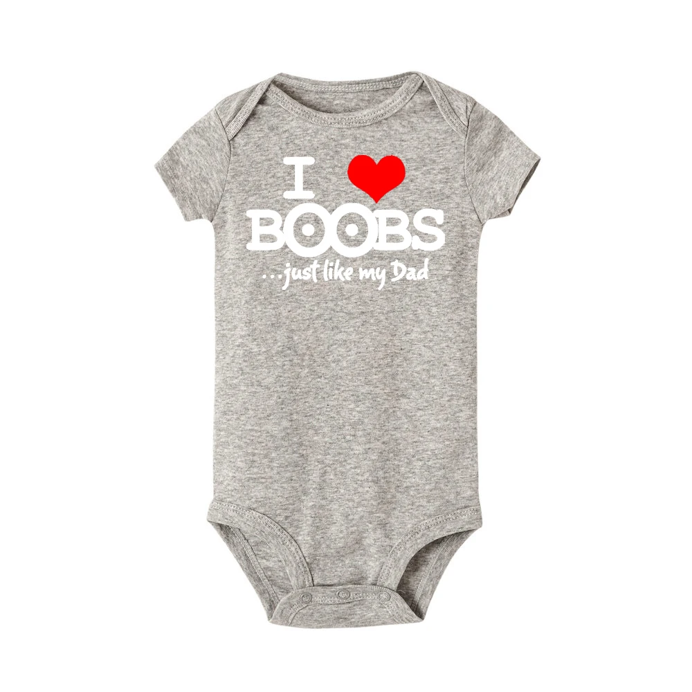 I Love Boobs Just Like My Dad Letters Print Romper For Infant Baby