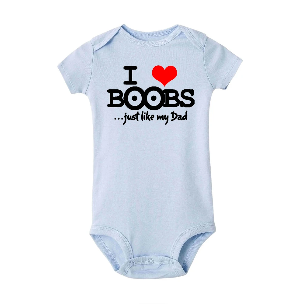I Love Boobs Just Like My Dad Letters Print Romper For Infant Baby