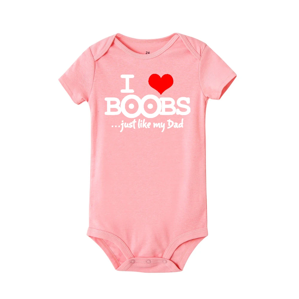 I Love Boobs Just Like My Dad Letters Print Romper For Infant Baby