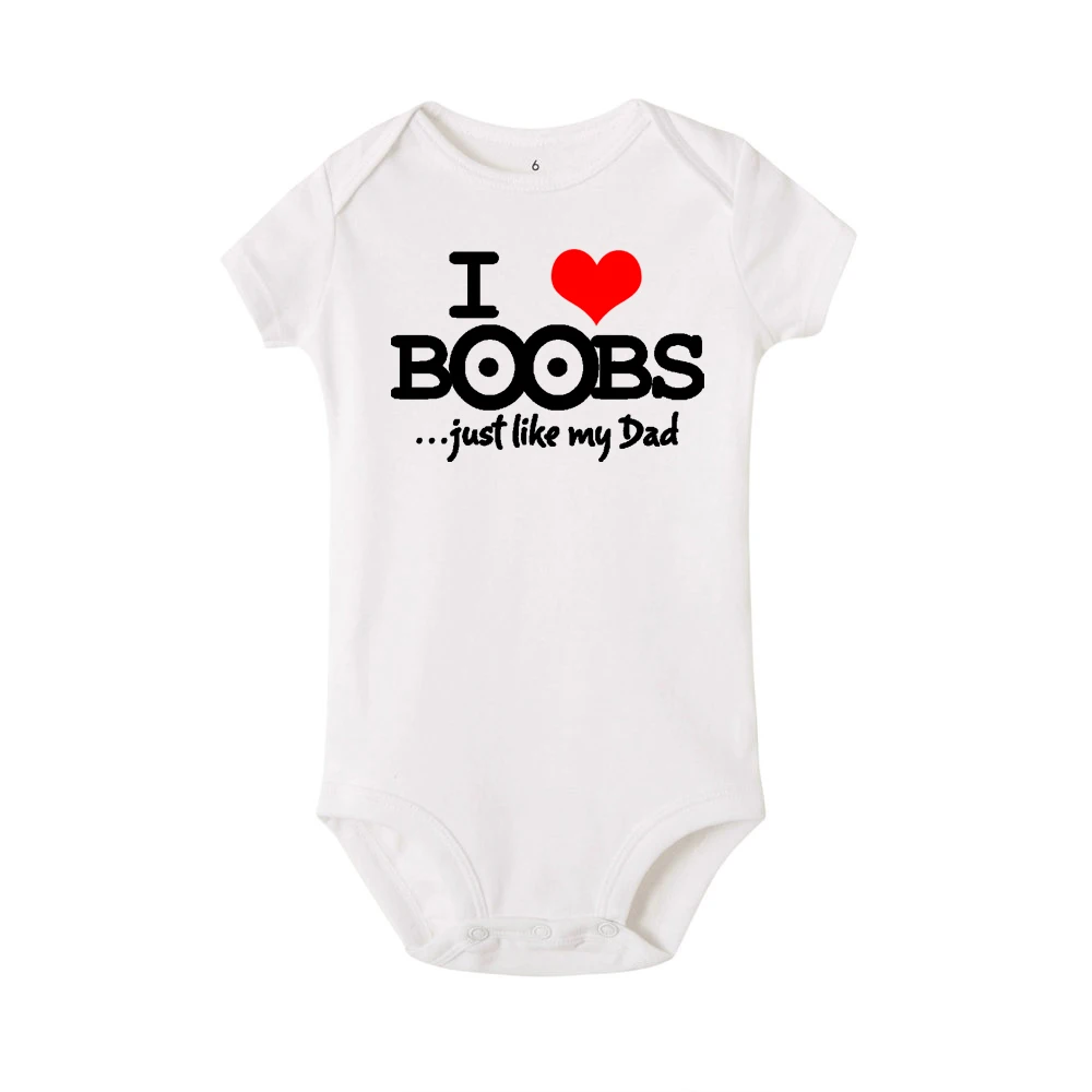 I Love Boobs Just Like My Dad Letters Print Romper For Infant Baby