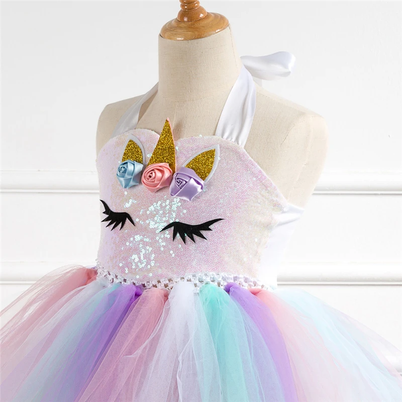 Rainbow Unicorn Candy Princess Dress Costume For Kids