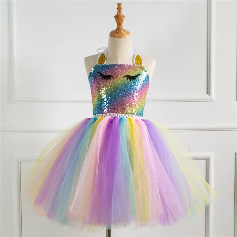 Rainbow Unicorn Candy Princess Dress Costume For Kids