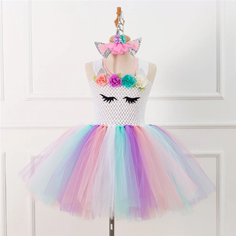Rainbow Unicorn Candy Princess Dress Costume For Kids
