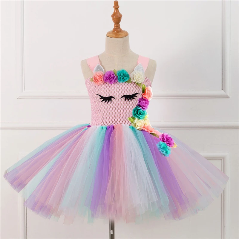 Rainbow Unicorn Candy Princess Dress Costume For Kids