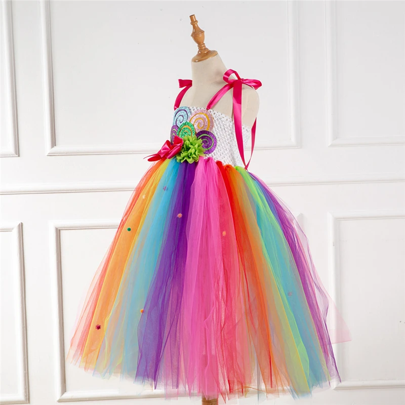 Rainbow Unicorn Candy Princess Dress Costume For Kids