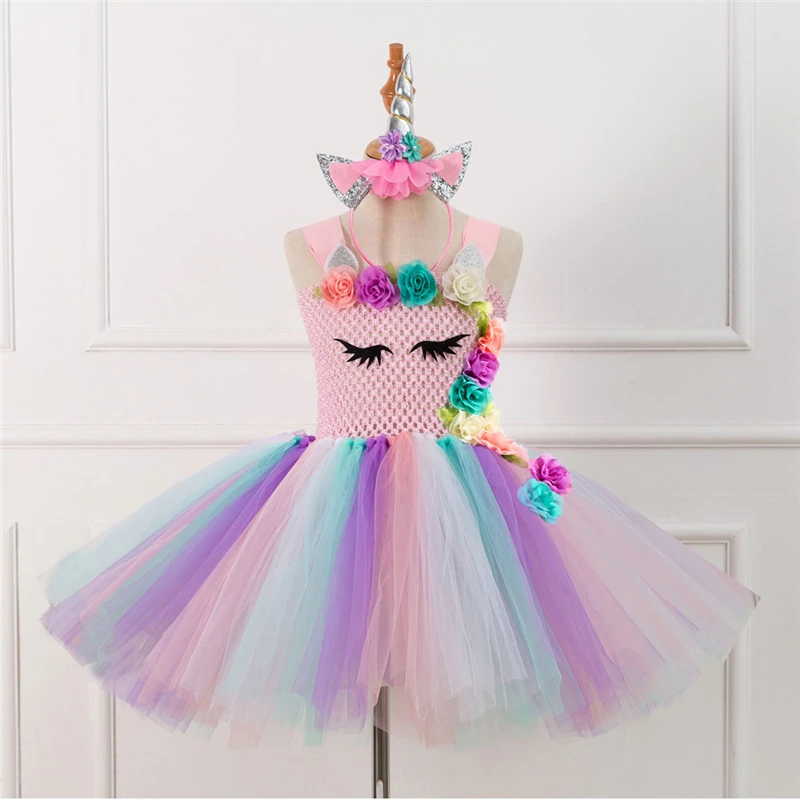 Rainbow Unicorn Candy Princess Dress Costume For Kids