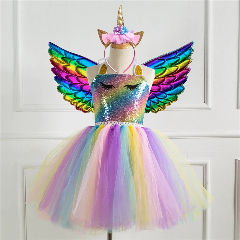 Rainbow Unicorn Candy Princess Dress Costume For Kids