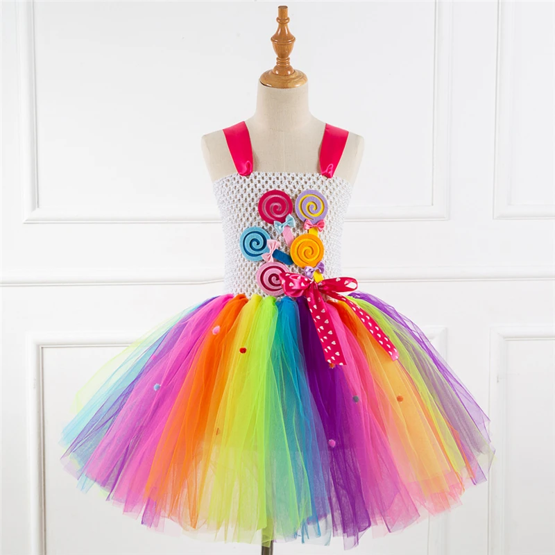 Rainbow Unicorn Candy Princess Dress Costume For Kids