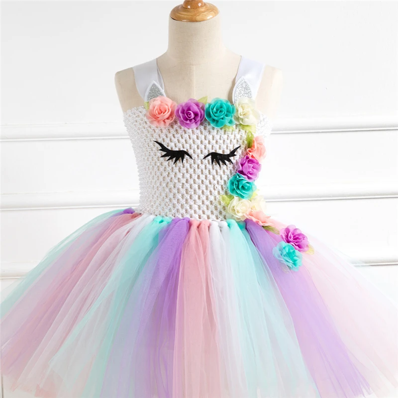 Rainbow Unicorn Candy Princess Dress Costume For Kids