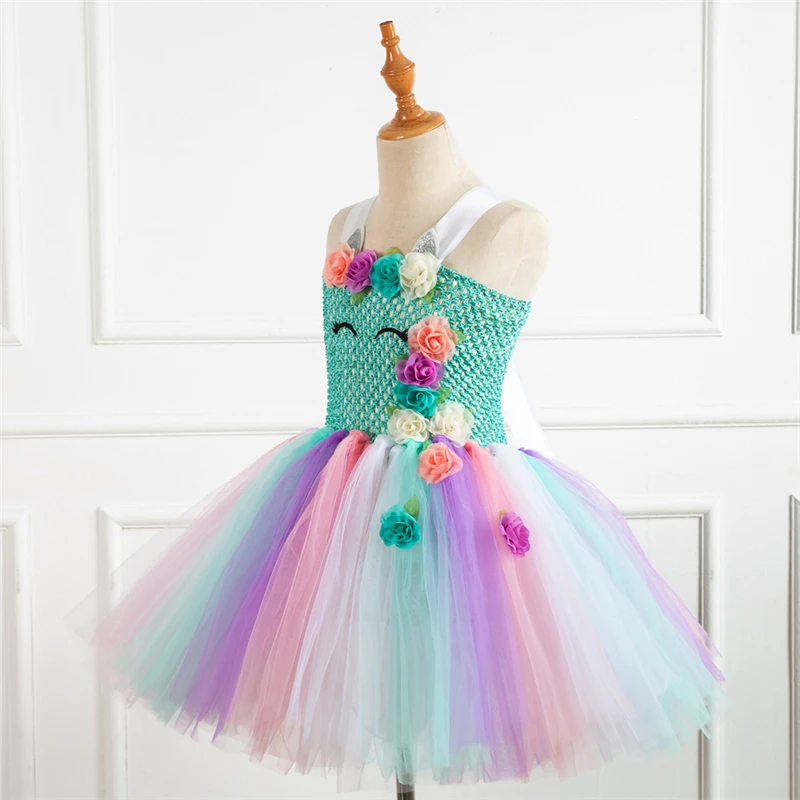 Rainbow Unicorn Candy Princess Dress Costume For Kids