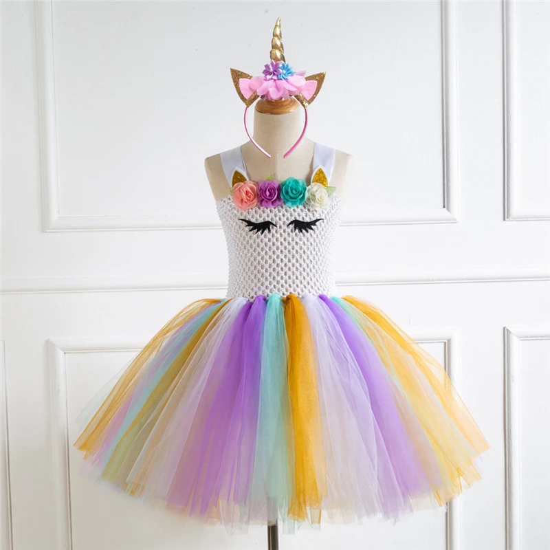 Rainbow Unicorn Candy Princess Dress Costume For Kids
