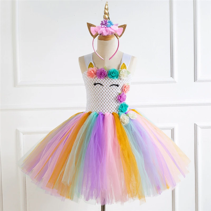 Rainbow Unicorn Candy Princess Dress Costume For Kids