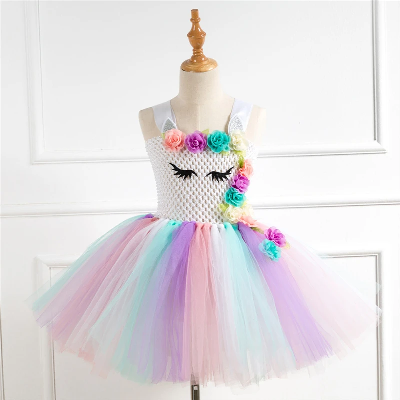 Rainbow Unicorn Candy Princess Dress Costume For Kids