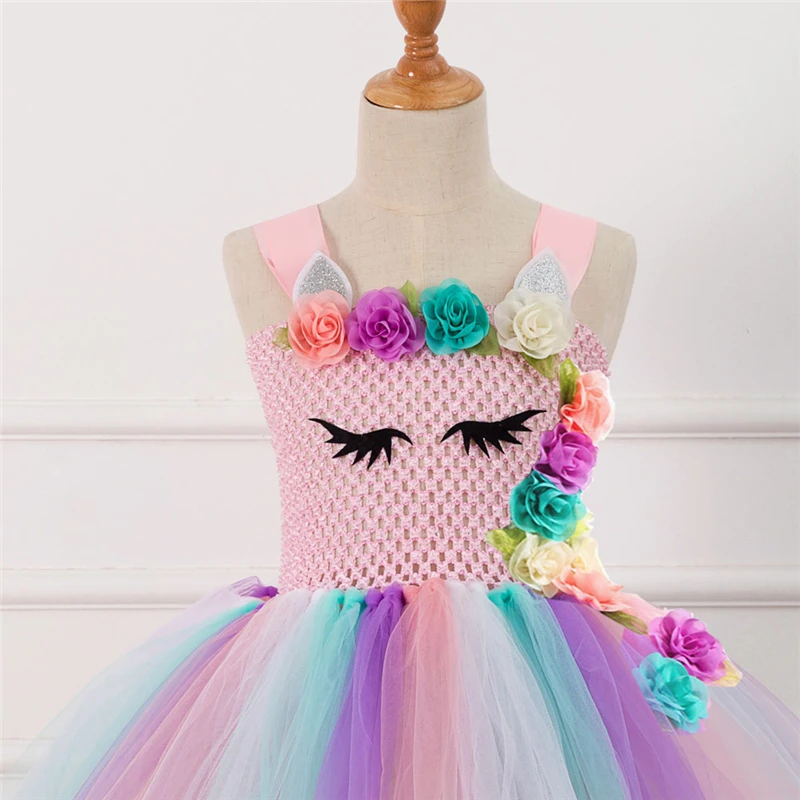 Rainbow Unicorn Candy Princess Dress Costume For Kids