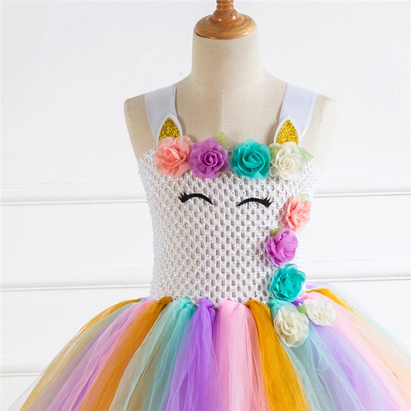 Rainbow Unicorn Candy Princess Dress Costume For Kids