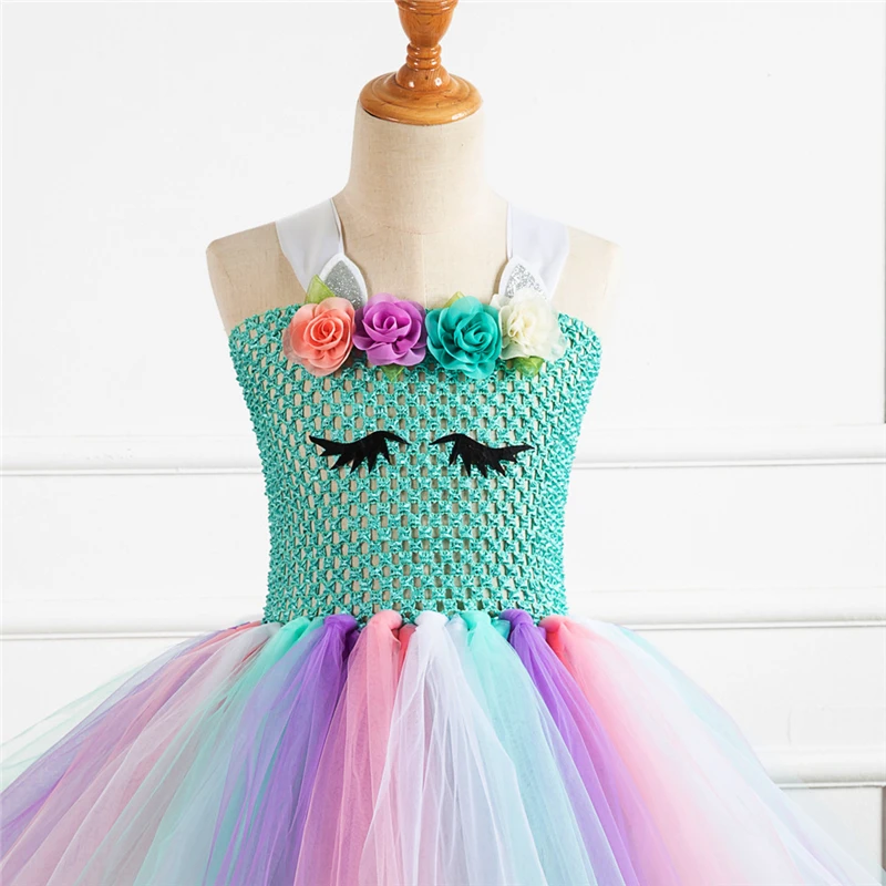 Rainbow Unicorn Candy Princess Dress Costume For Kids