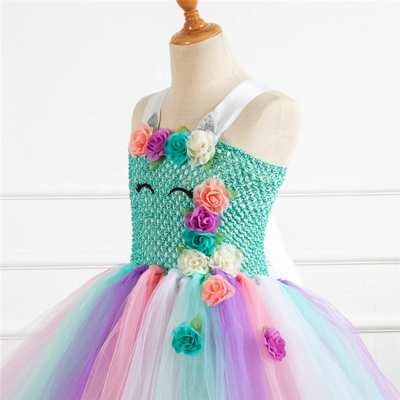 Rainbow Unicorn Candy Princess Dress Costume For Kids