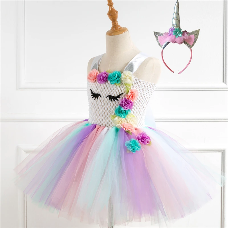 Rainbow Unicorn Candy Princess Dress Costume For Kids