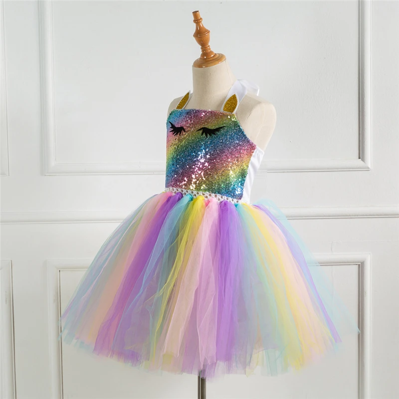 Rainbow Unicorn Candy Princess Dress Costume For Kids