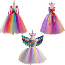 Rainbow Unicorn Candy Princess Dress Costume For Kids Rainbow Unicorn Candy Princess Dress Costume For Kids