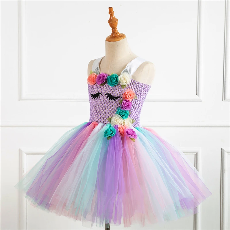 Rainbow Unicorn Candy Princess Dress Costume For Kids