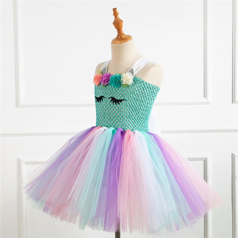 Rainbow Unicorn Candy Princess Dress Costume For Kids