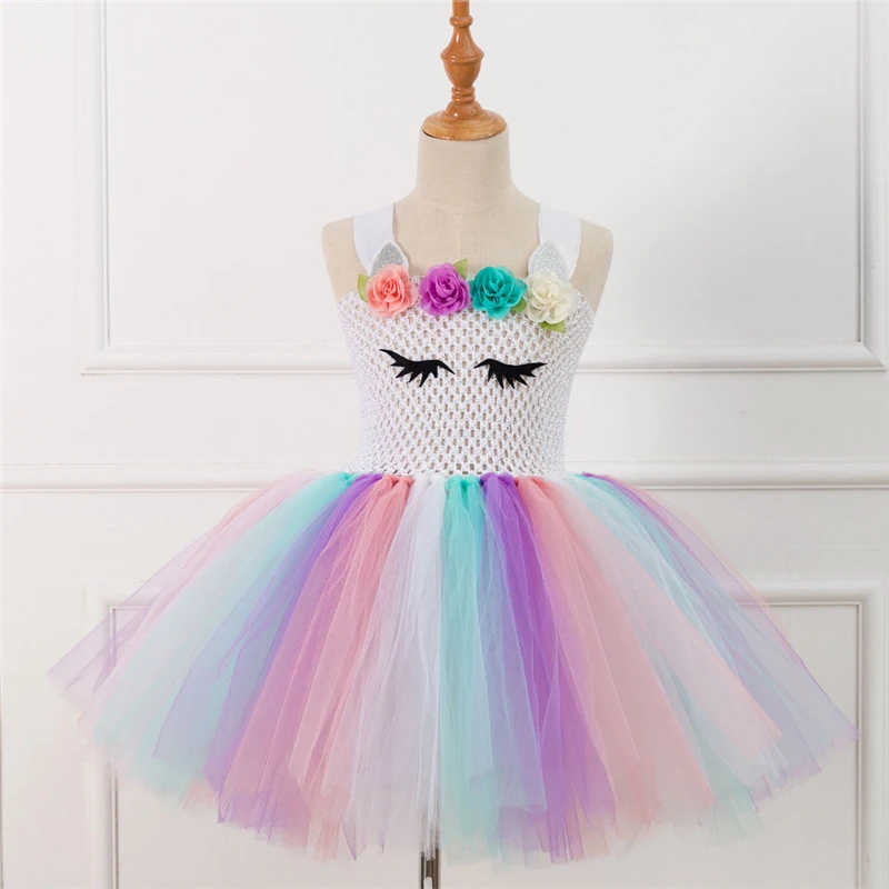 Rainbow Unicorn Candy Princess Dress Costume For Kids