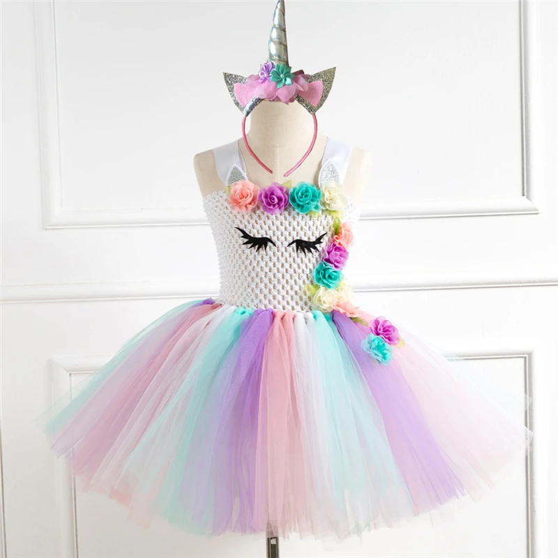 Rainbow Unicorn Candy Princess Dress Costume For Kids
