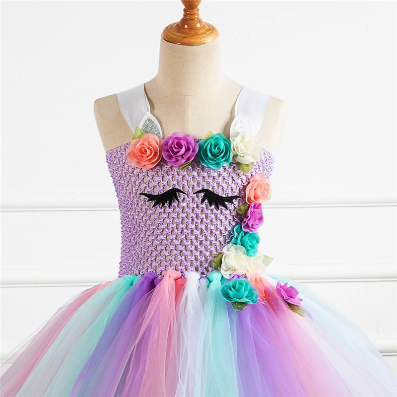 Rainbow Unicorn Candy Princess Dress Costume For Kids