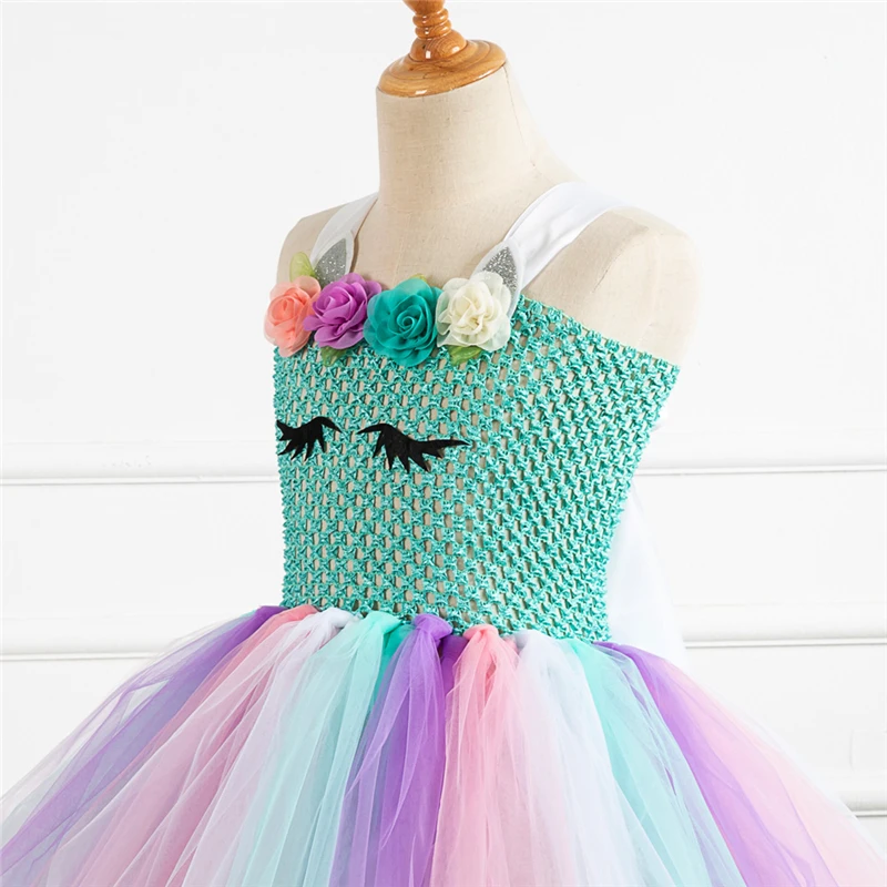 Rainbow Unicorn Candy Princess Dress Costume For Kids