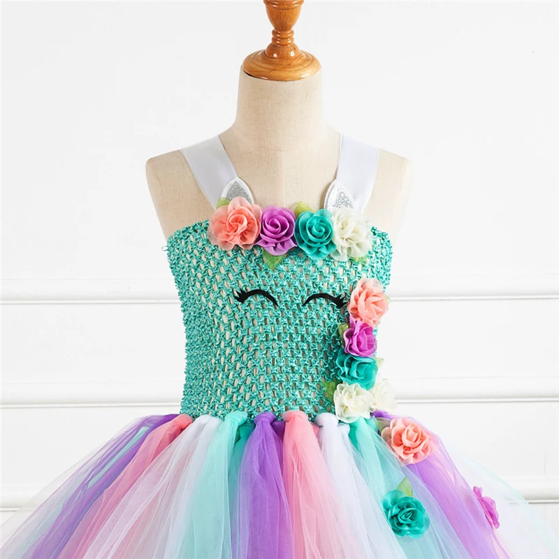 Rainbow Unicorn Candy Princess Dress Costume For Kids