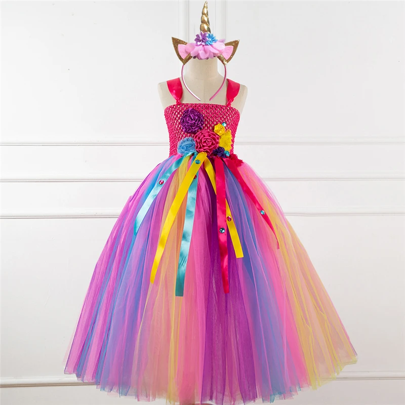 Rainbow Unicorn Candy Princess Dress Costume For Kids