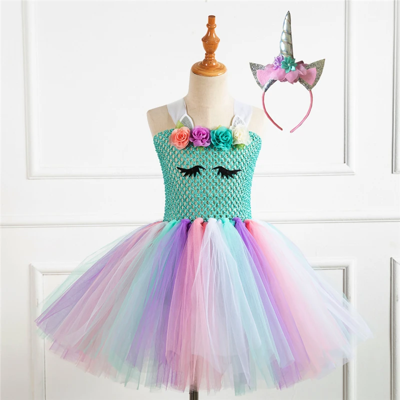Rainbow Unicorn Candy Princess Dress Costume For Kids