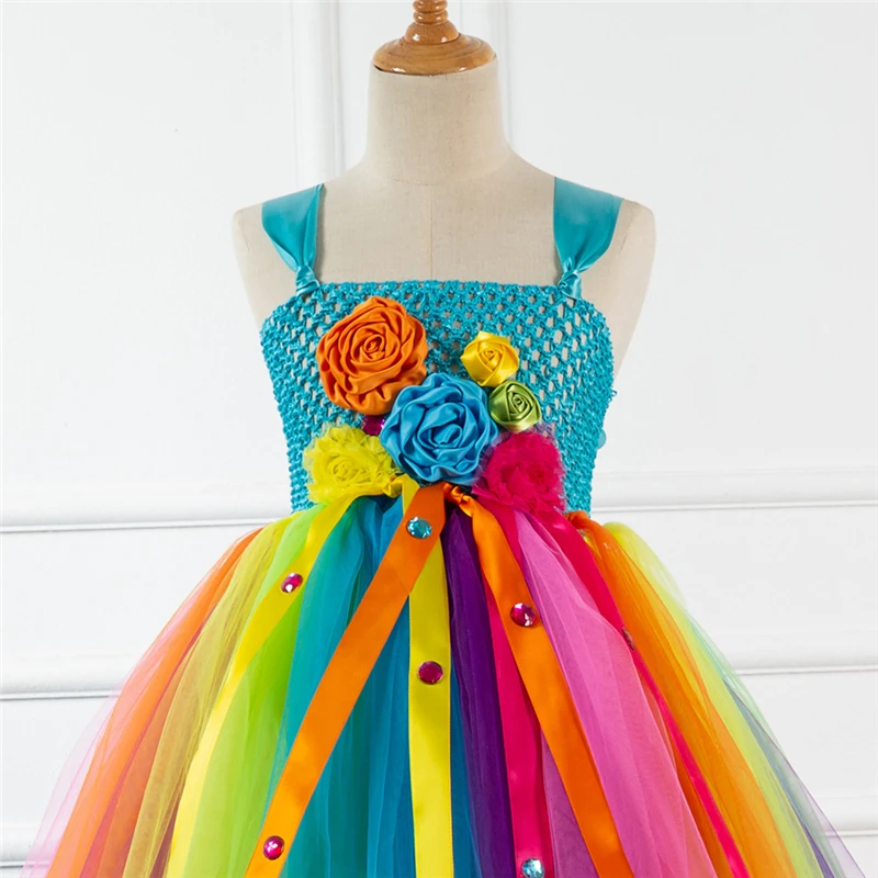 Rainbow Unicorn Candy Princess Dress Costume For Kids