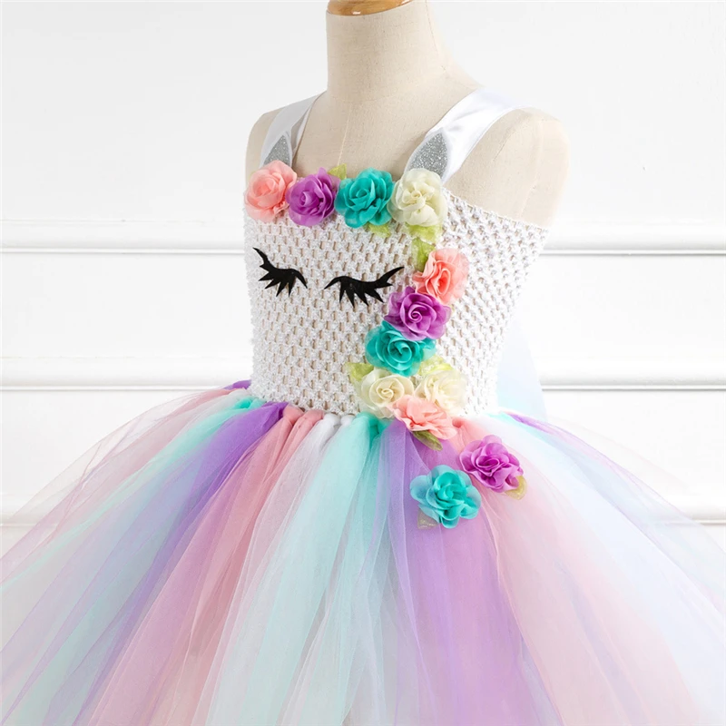 Rainbow Unicorn Candy Princess Dress Costume For Kids