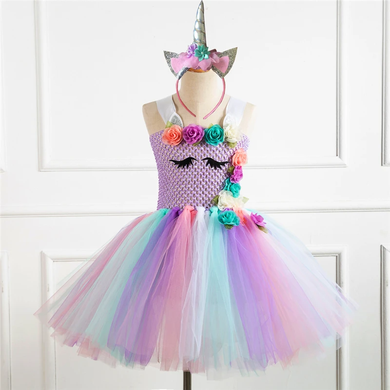 Rainbow Unicorn Candy Princess Dress Costume For Kids